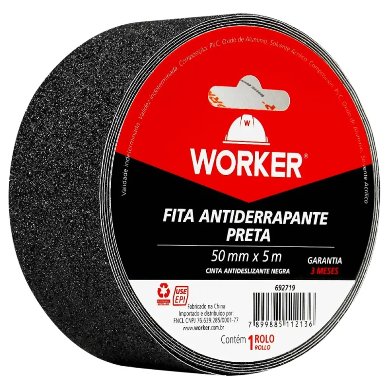 FITA ANTIDERRAPANTE 50MMX 5M PRETA - WORKER